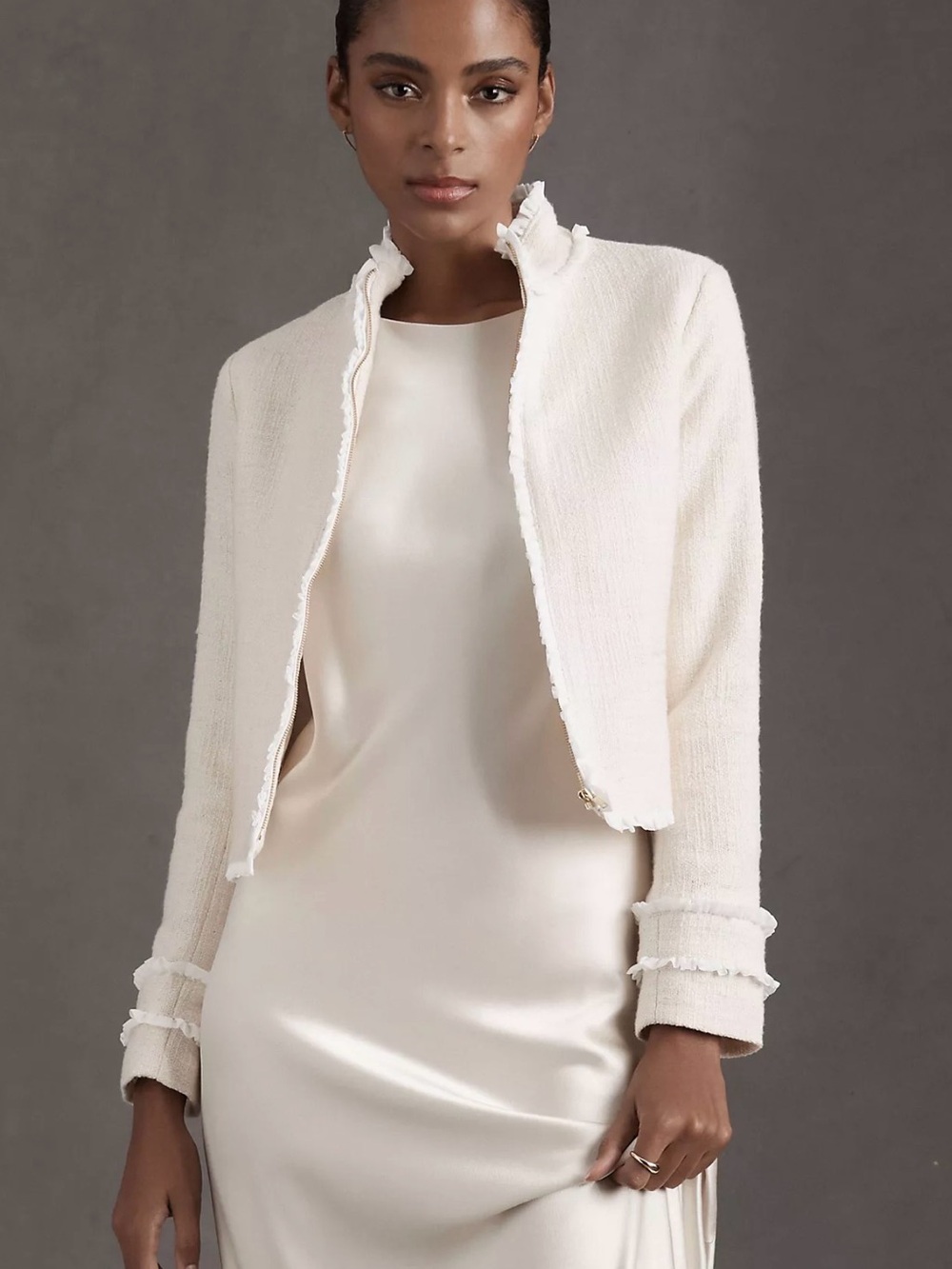 V. Chapman Anthropologie Ivory Genevieve Cropped Jacket size 4